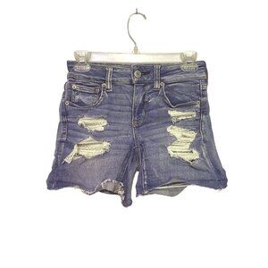 American Eagle MIDI Next Level Stretch Destressed Denim Shorts Women’s Size‎ 4